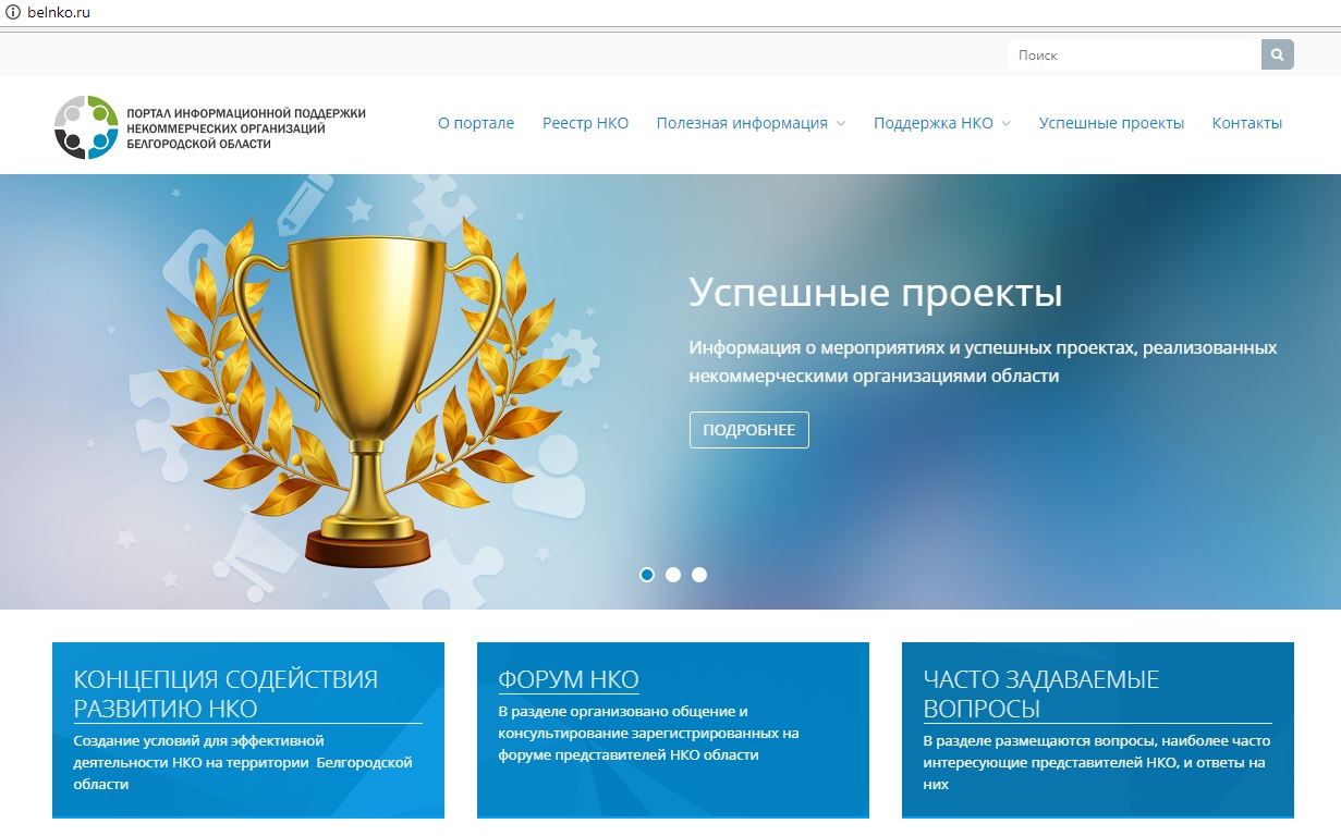 принт-скрин сайта поддержки белгородских НКО