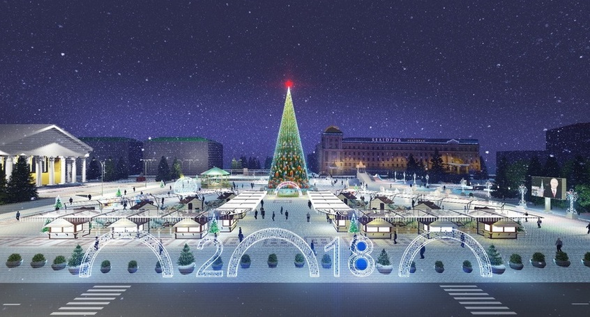 новогоднее  оформление Соборной площади в Белгороде – 2018