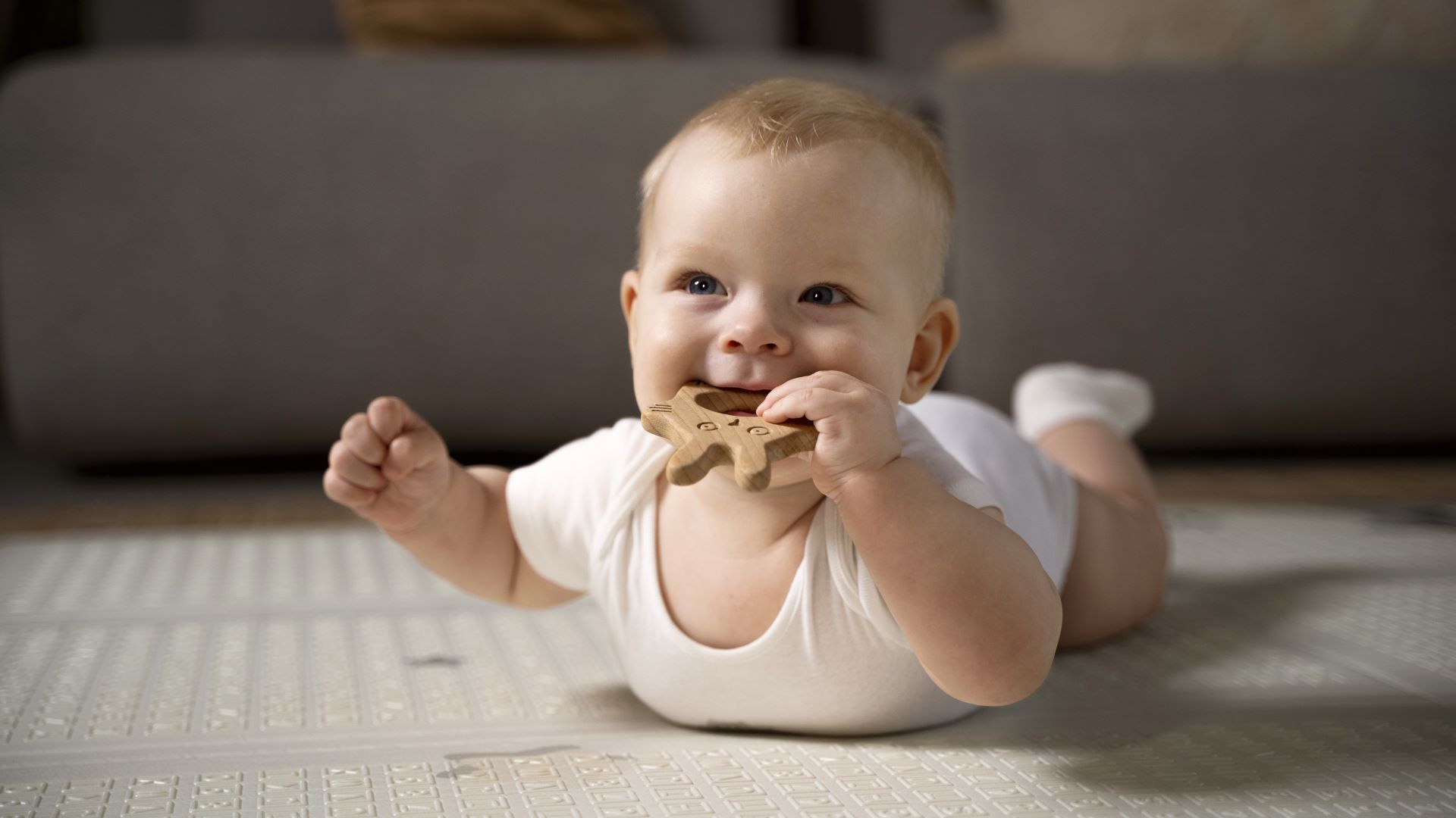 close up baby crawling learning walk