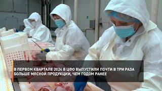 В первом квартале 2024 в ЦФО выпустили почти в три раза больше мясной продукции, чем годом ранее